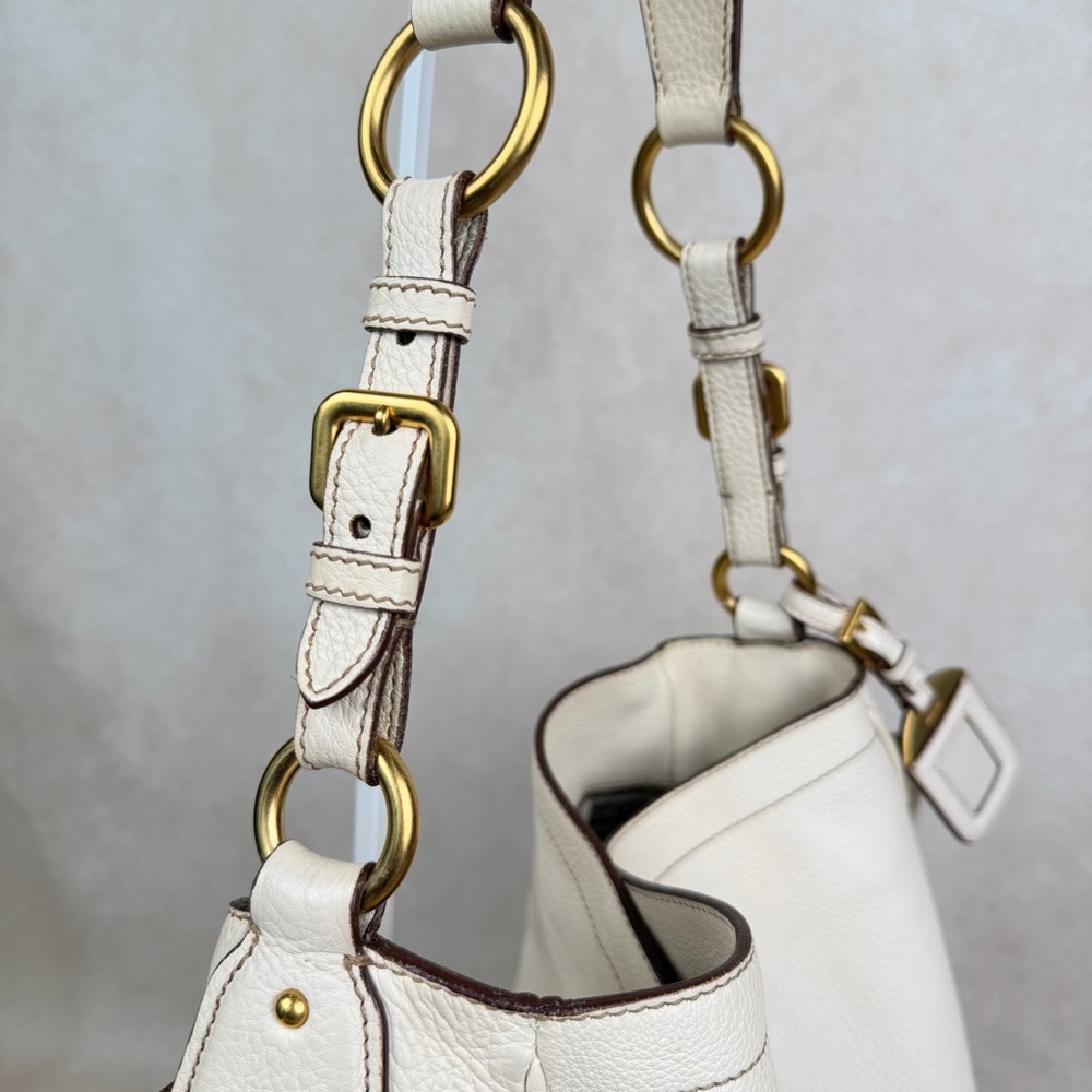 Prada Vitello Daino Antik Leather Hobo Shoulder Tote – Ivory - Picture 8 of 16